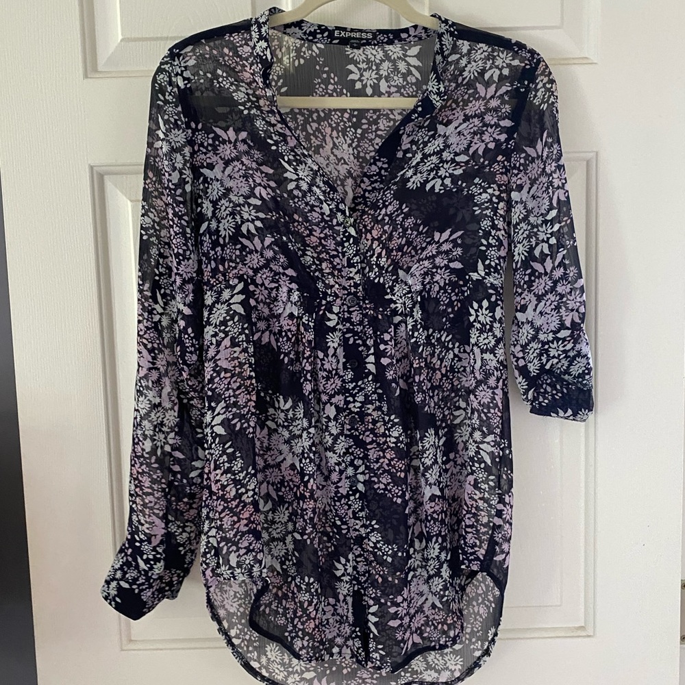 Express Button Down Shirt/Blouse, Multi Colored P… - image 1